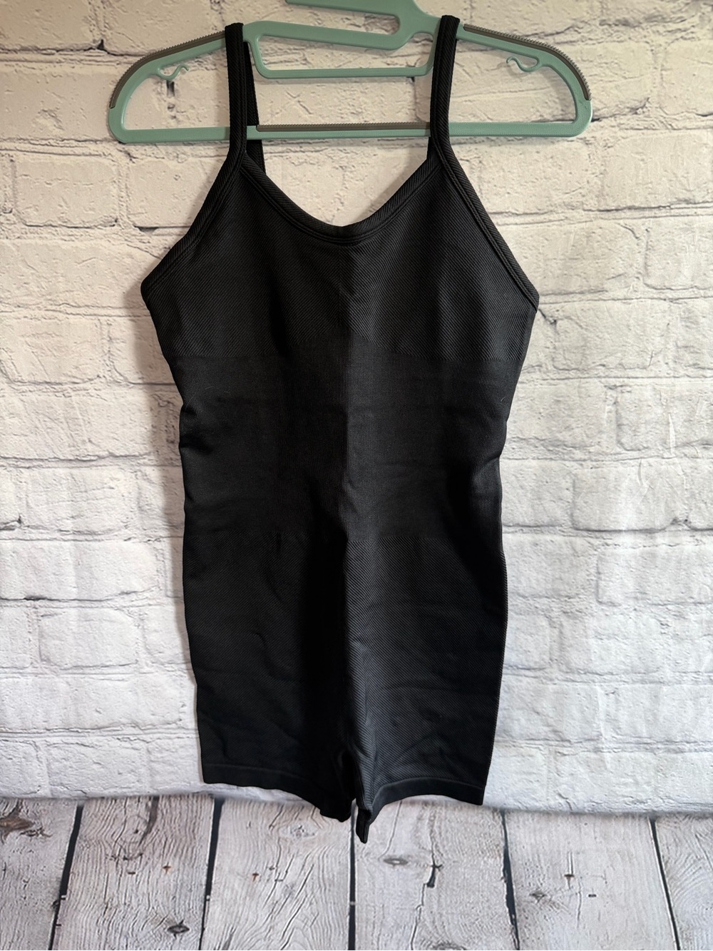 Assets by Spanx Black Seamless Ribbed Workout Romper Size Small